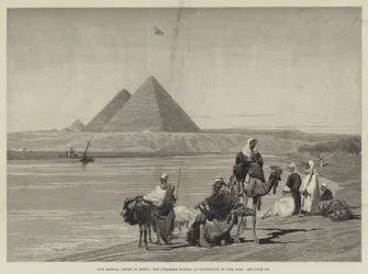 Unser Spezialkünstler in Ägypten, die Pyramiden während einer Überschwemmung des Nils